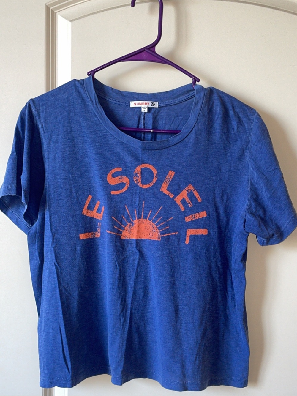 Sundry Blue Tee with Orange 'Le Soleil' Sun Graphic
